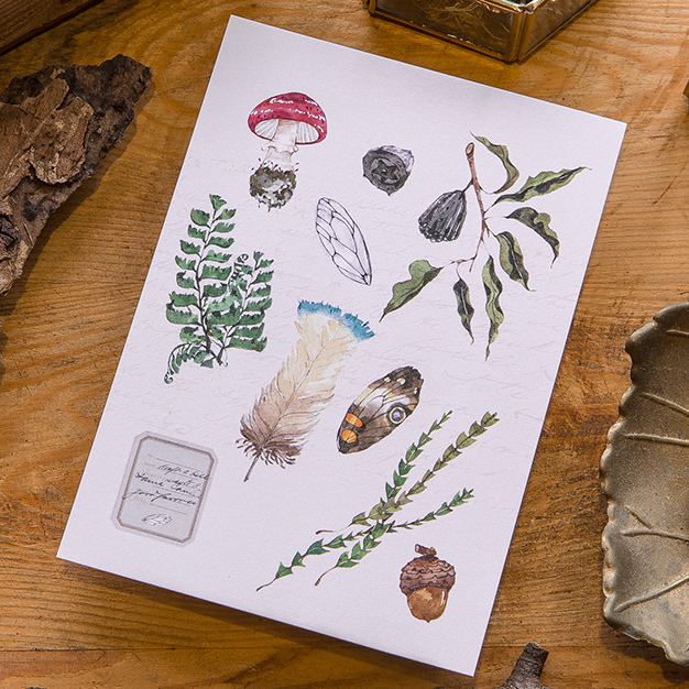 森林採集明信片 - 蝴蝶與紅蘑菇